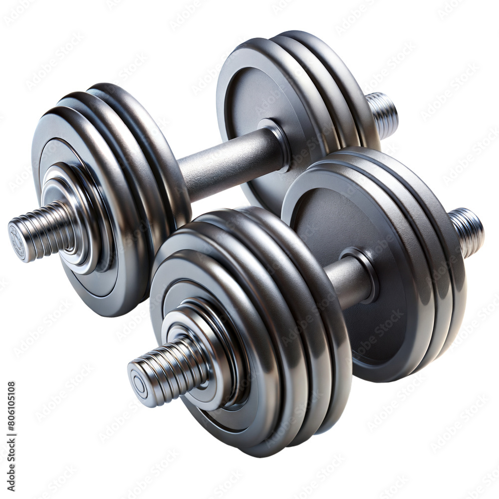 Two adjustable silver dumbbells ready for a workout Two adjustable silver dumbbells ready for a workout