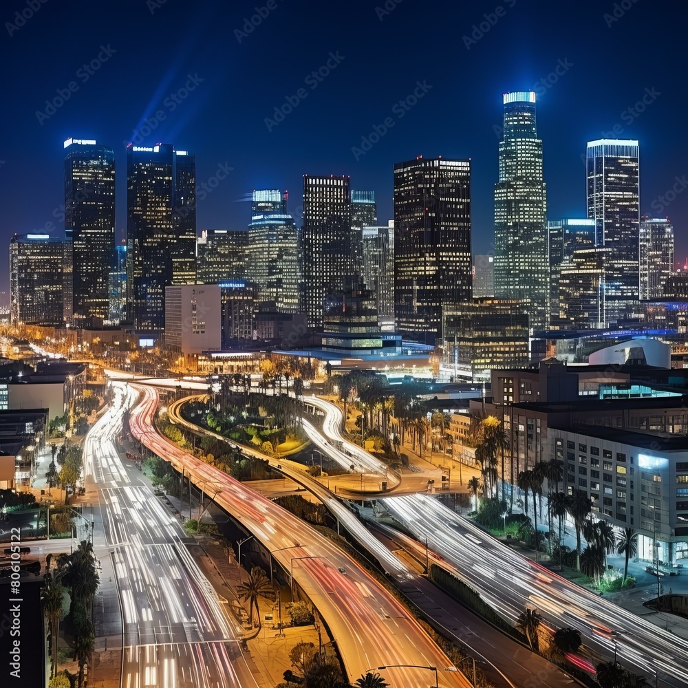 Night view of the Los Angeles cityscape