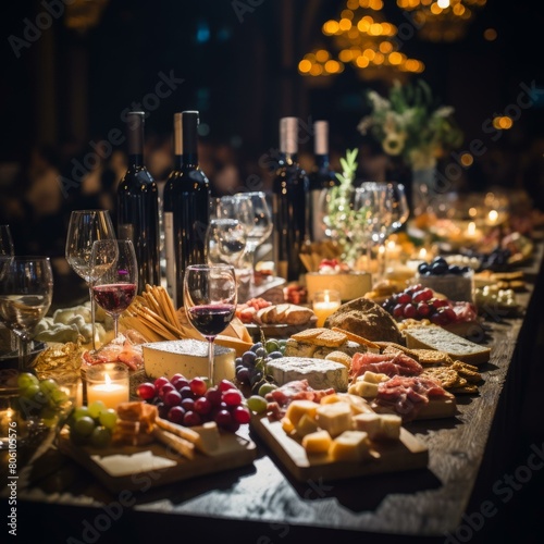 A table full of wine  cheese  and grapes