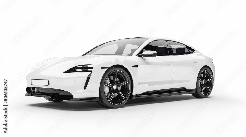 white electric car isolated hyper realistic 