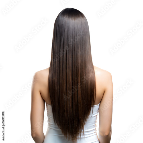 Rear view of a woman showcasing her straight, long hair