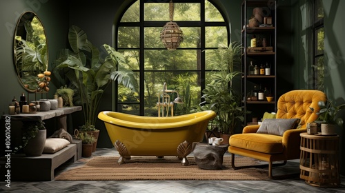 Luxury bathroom with a yellow bathtub photo