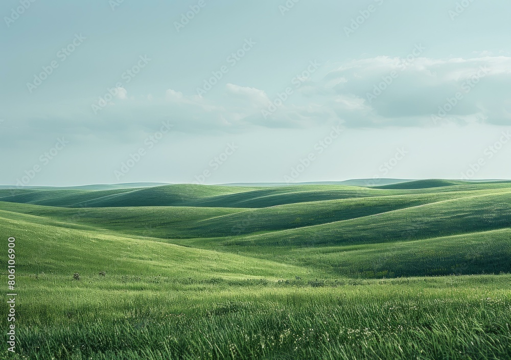Obraz premium Green rolling hills under a blue sky
