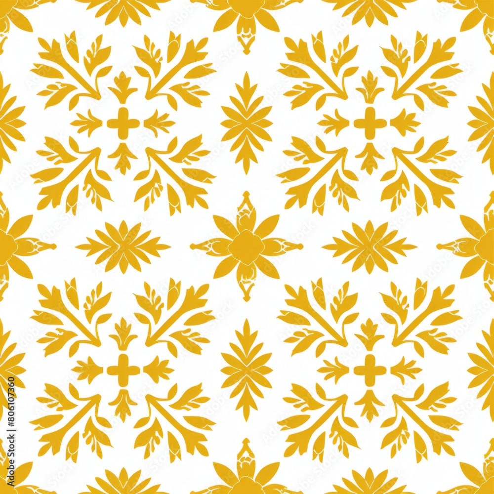 Golden Floral Pattern on White Background for Elegant. Design for background, graphic design, print, poster, interior, packaging paper Golden Floral Pattern on White Background for Elegant. Design for background, graphic design, print, poster, interior, packaging paper
