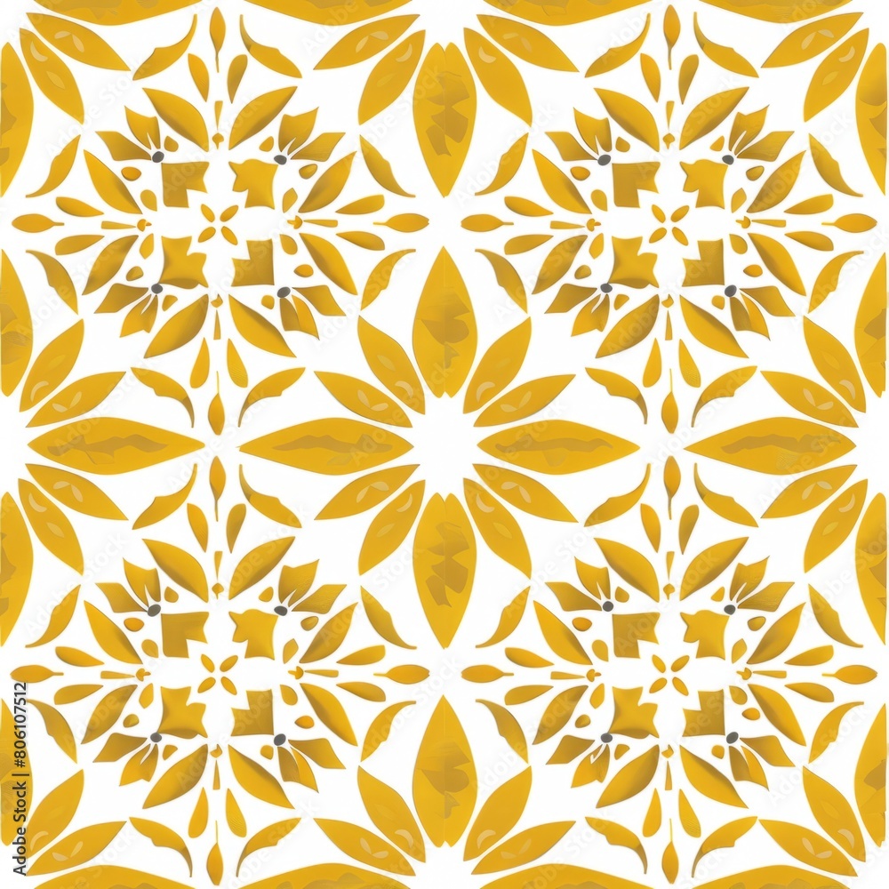 Fototapeta premium Golden Floral Tile Pattern - Elegant Seamless Background. Design for background, graphic design, print, poster, interior, packaging paper