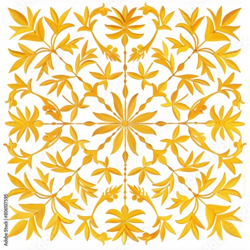 Golden Floral Pattern Symmetry on White Background. Design for background, graphic design, print, poster, interior, packaging paper