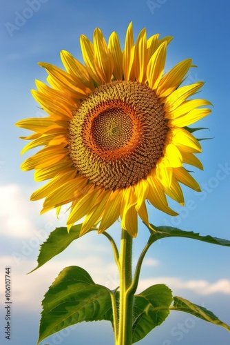 single sunflower in full bloom facing the sun