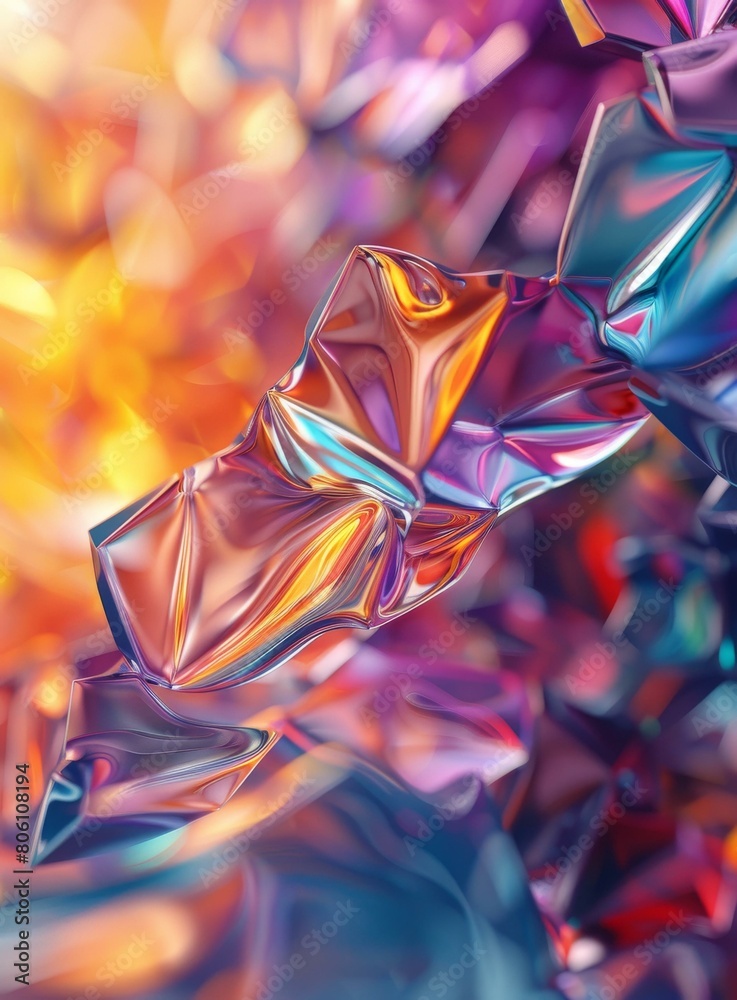 Colorful abstract 3D rendering of a folded metallic surface Colorful abstract 3D rendering of a folded metallic surface