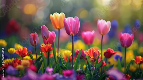 Field of tulips in full bloom