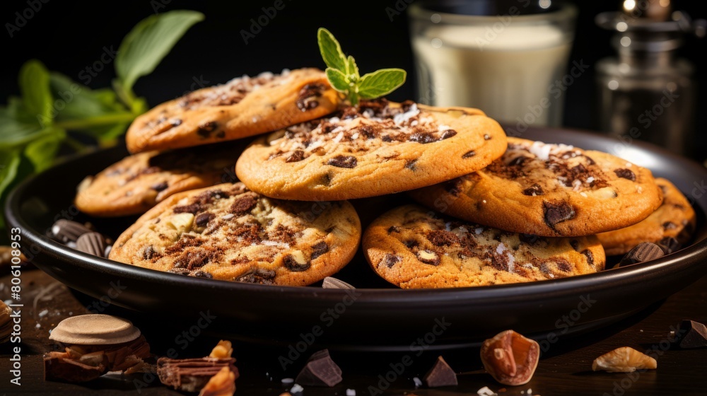 A plate full of chocolate chip cookies A plate full of chocolate chip cookies
