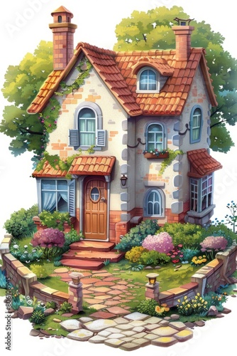 A cute cottage with a garden full of flowers © Adobe Contributor