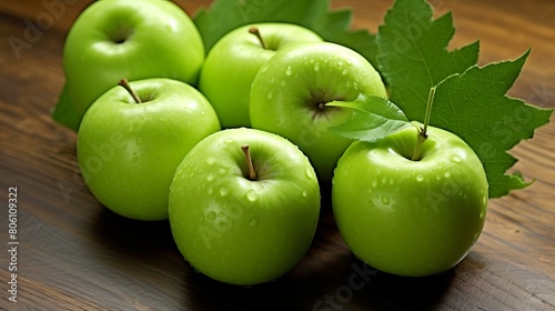 Green apples on a wooden table
