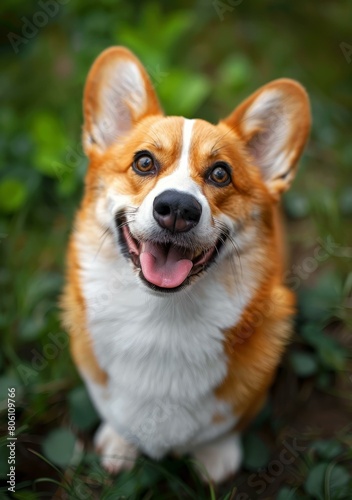 A happy corgi dog with a big smile on its face