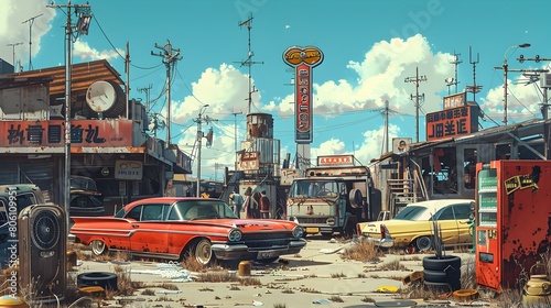 Retro Scavengers Exploring a Treasure Trove of Vintage Cars and Appliances in a Junkyard Wonderland photo