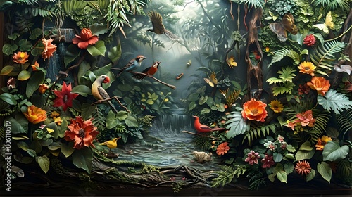 Lush Tropical Rainforest Teeming with Diverse Flora and Fauna in Balanced Ecosystem photo