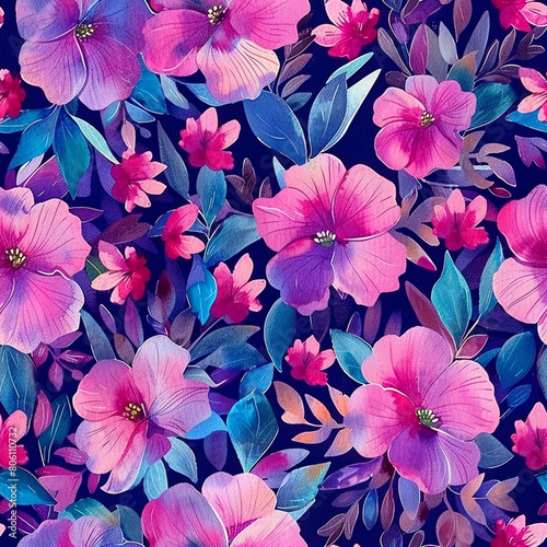 Pretty Retro Floral Pattern Violet Colors, Seamless Pattern photo