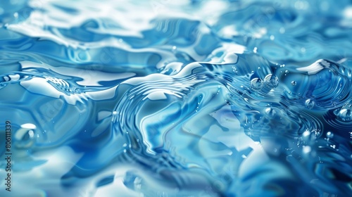 Blue water surface with bubbles