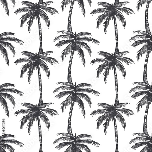 Seamless Pattern with Palm Trees on White Background  Seamless Pattern