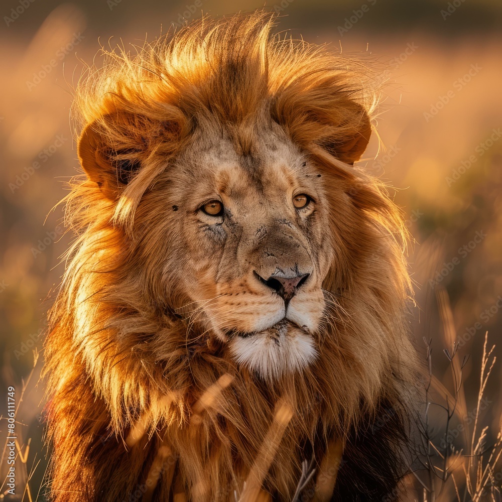 Obraz premium majestic lion with a golden mane staring into the distance