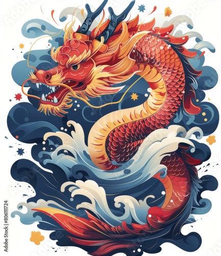 Red and blue dragon illustration