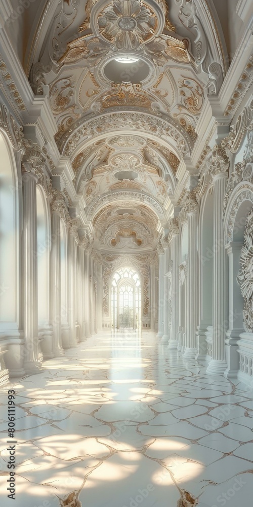 ornate hallway with marble floor
