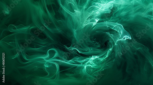 A dynamic swirl of smoke in deep emerald green, with a neon light texture in jade adding depth and vibrancy.