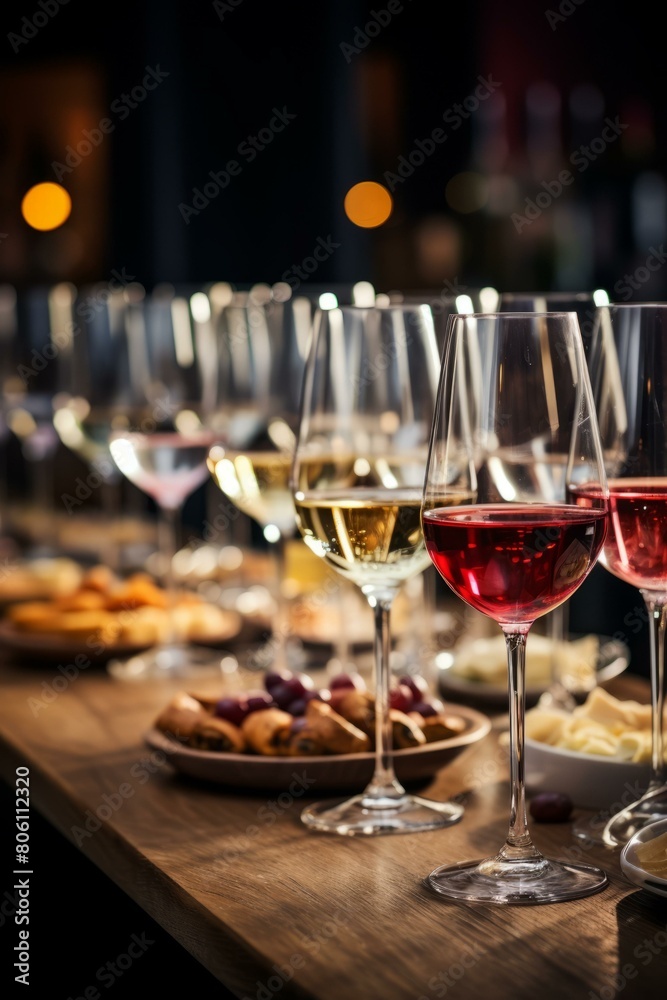glasses of white and red wine on a wooden table glasses of white and red wine on a wooden table