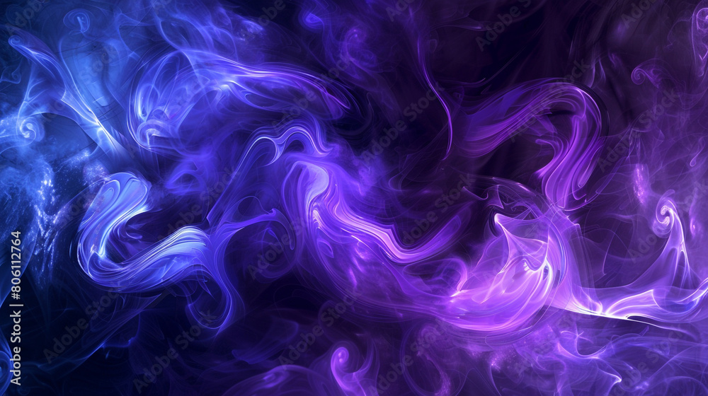 A mystical swirl of smoke in purple and black, with a neon light texture in royal blue, creating a regal effect.