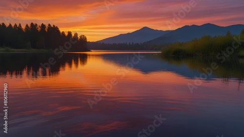Lakefront Luminance: Mesmerizing Sunrise Over the Serene Waters/Riverside Radiance: Captivating Sunrise Over the Flowing Waters