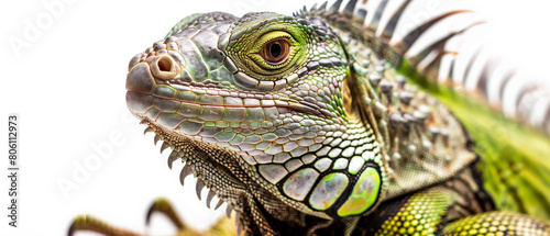 Close up shot of a Green iguana with white background  Limon province  Costa Rica.