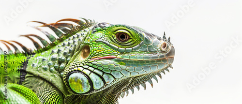 Close up of a Green iguana on white background; Limon province, Costa Rica. photo