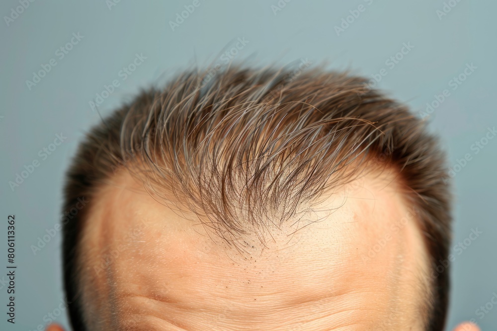 Close-up Shot of Man's Forehead with Visible Hairline and Hair Texture Close-up Shot of Man's Forehead with Visible Hairline and Hair Texture