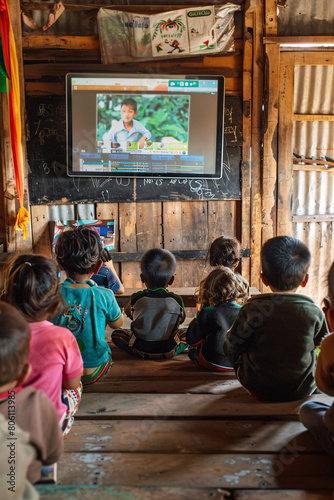 A classroom in a rural area receiving digital educational tools, illustrating the impact of global partnerships on education improvements
