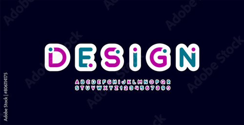 Font alphabet trendy modern with outlines dots, letters A, B, C, D, E, F, G, H, I, J, K, L, M, N, O, P, Q, R, S, T, U, V, W, X, Y, Z and numerals 0, 1, 2, 3, 4, 5, 6, 7, 8, 9, vector illustration 10EP