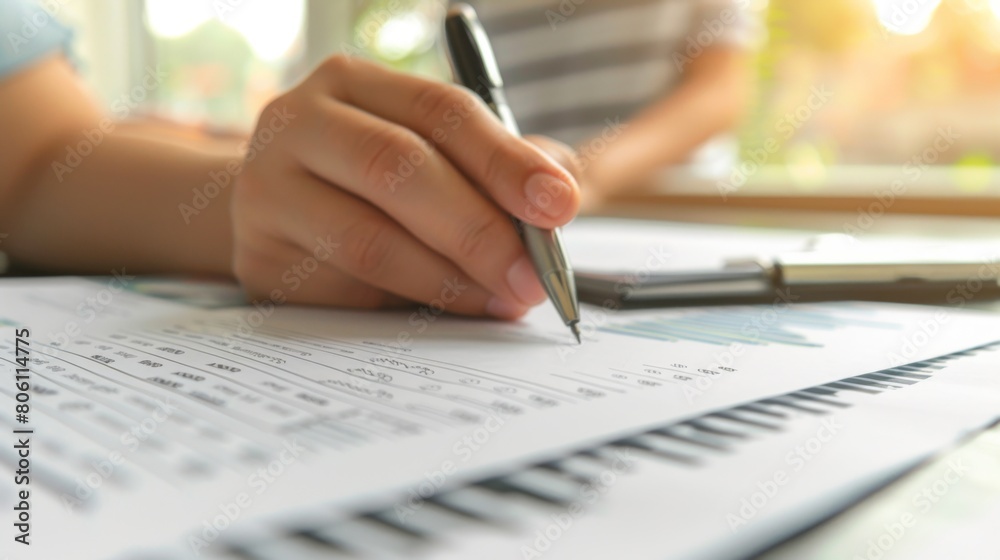 A close-up of a hand holding a pen, signing financial documents, symbolizing commitment and accountability in money matters. A close-up of a hand holding a pen, signing financial documents, symbolizing commitment and accountability in money matters.