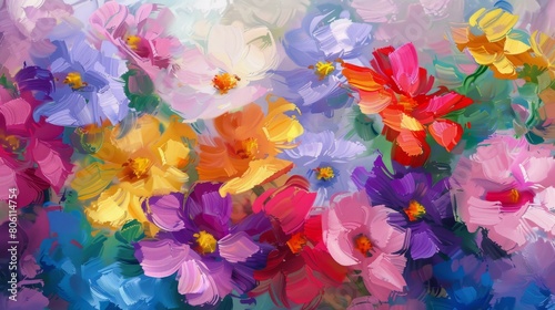 Beautiful floral background. Colorful flowers. Oil painting. Abstract art background. Beautiful background
