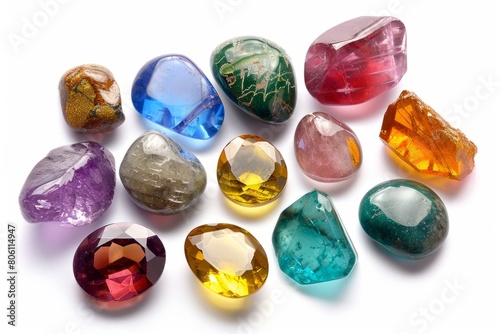 Dazzling Collection of Colorful Gemstones on a White Background