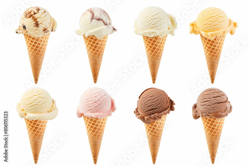 delightful assortment of ice cream cones, each boasting a different classic flavor