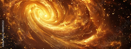 Golden fire background with swirling flames and sparks. The image is a closeup of golden abstract shapes and swirls, creating an atmosphere of mystery and magic.