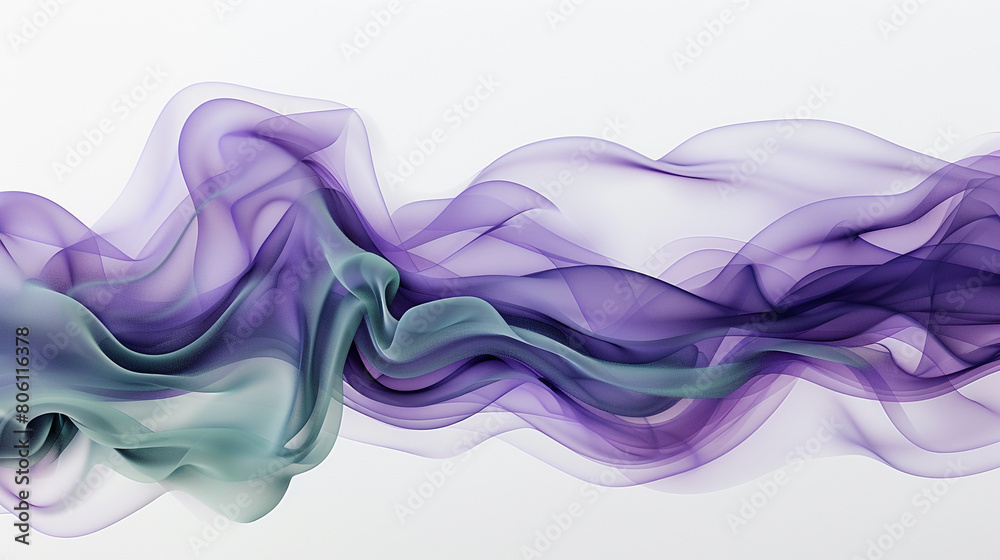 Deep matte purple and smokey seafoam green waves, evoking a serene and mystical atmosphere on a solid white background. Deep matte purple and smokey seafoam green waves, evoking a serene and mystical atmosphere on a solid white background.