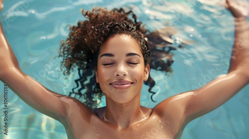Serene Young Woman Enjoying Summer Bliss in Pool
