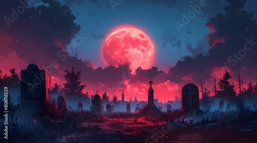 Tranquil Moonlit Graveyard: A Minimalist Art
