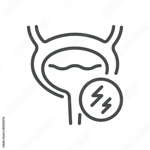 Bladder Pain Icon. Line Illustration of a Bladder with Pain Symbol, Representing Discomfort and Medical Conditions Related to the Urinary Tract. For Health  Materials. Isolated Vector Sign.