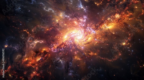 A striking image of the galaxy core  ablaze with a myriad of stars  swirling in a dance of cosmic light and color  the surrounding darkness accentuating its radiant intensity.
