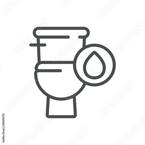 Frequent Urination Icon. Line Vector Illustration of Toilet with Water Drop, Symbolizing Urinary Frequency. Isolated Outline Sign.