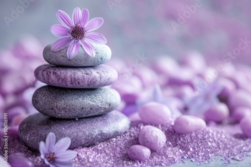Serene Purple Flower and Stones Balance - Zen Spa Concept