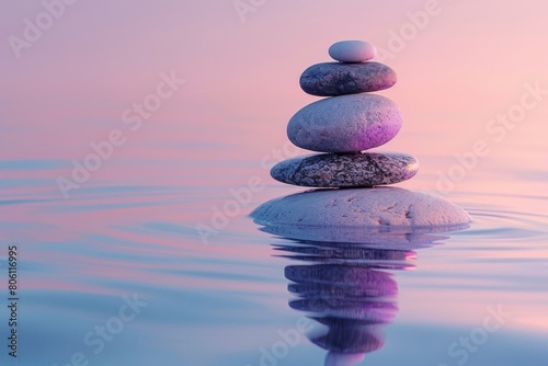 Serene Zen Stones Balanced on Tranquil Water at Dusk
