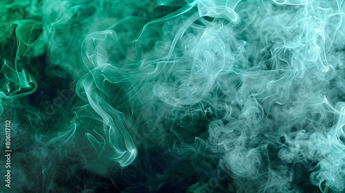 Layers of translucent smoke in shades of turquoise and mint green, set against a contrasting dark background, giving the illusion of depth and space.