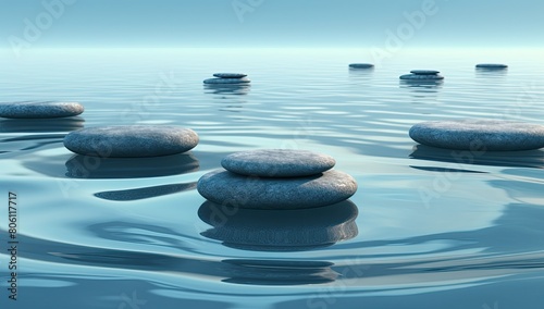 Tranquil Waters  Serene Body of Water with Lone Rock Amidst