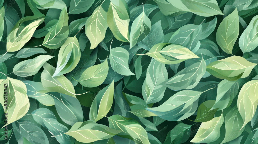 A pattern of soft, flowing leaves in various shades of green A pattern of soft, flowing leaves in various shades of green